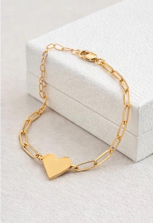 Personalisiertes Herz Armband Gold – Gravur Armband mit Namen – Valentinstag Geschenk – Muttertag Geschenk – Paperclip Armband Damen