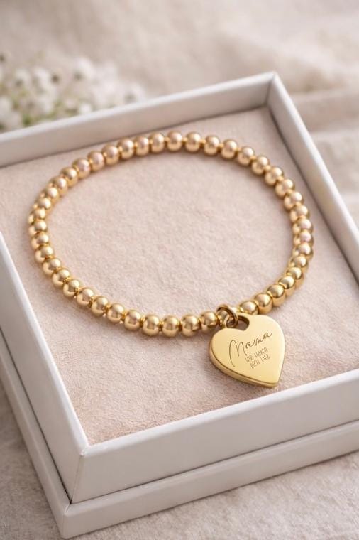 Wunderschönes Perlenarmband Mit graviert Herz Anhänger für deine Frau, Freundin oder Mama