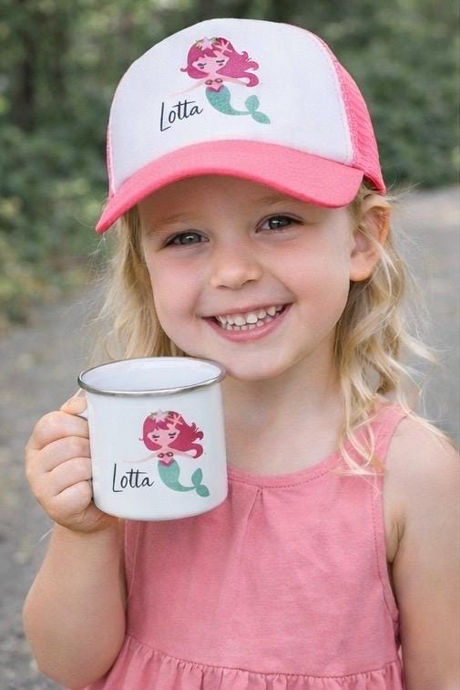 Personalisierte Cap & Tasse / Meerjungfrau /Geschenk-Set/ Mütze / Snapback für Kinder und Teenager/ verschiedene Farben