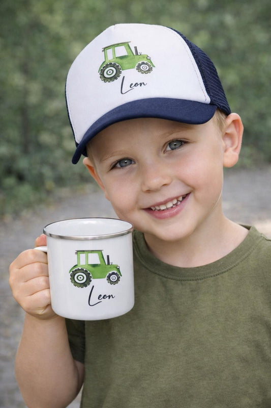 Personalisierte Cap & Tasse / Traktor/Geschenk-Set/ Mütze / Snapback für Kinder und Teenager/ verschiedene Farben