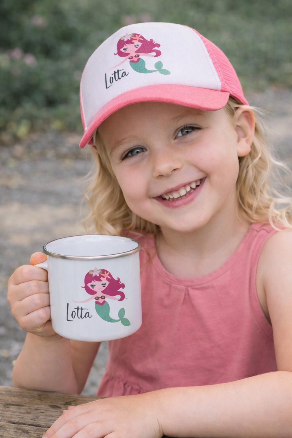 Personalisierte Cap & Tasse / Meerjungfrau /Geschenk-Set/ Mütze / Snapback für Kinder und Teenager/ verschiedene Farben