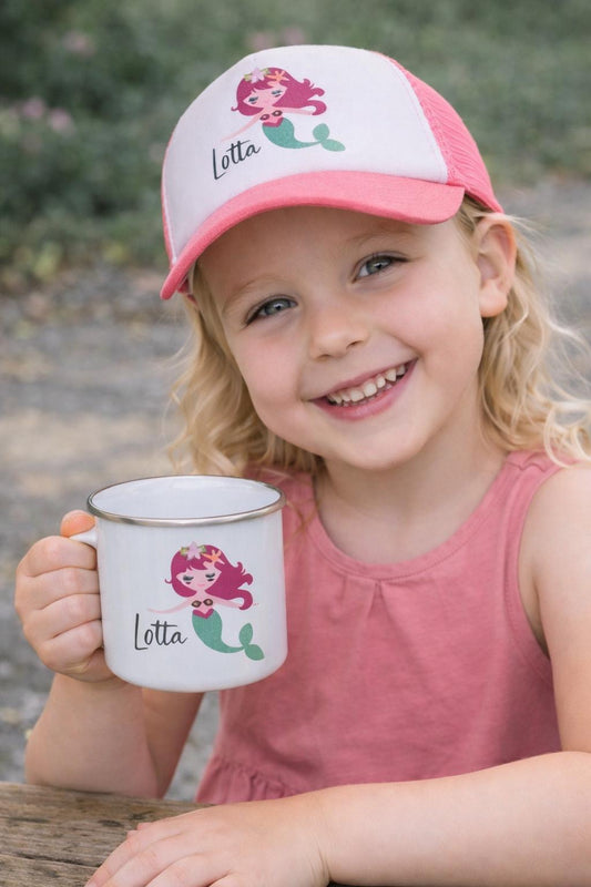 Personalisierte Cap & Tasse / Meerjungfrau /Geschenk-Set/ Mütze / Snapback für Kinder und Teenager/ verschiedene Farben