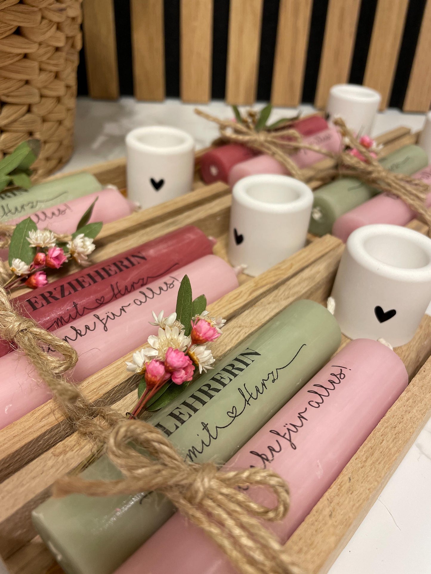 Personalisiertes Geschenkset für Erzieherinnen | Stabkerzen | Erzieherin mit Herz | Abschiedsgeschenk | Dankeschön