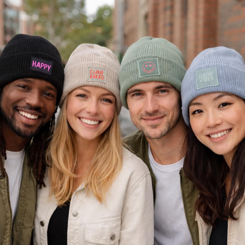 Winterbeanie Geobstrick Beanie mit deinem Wunschaufdruck