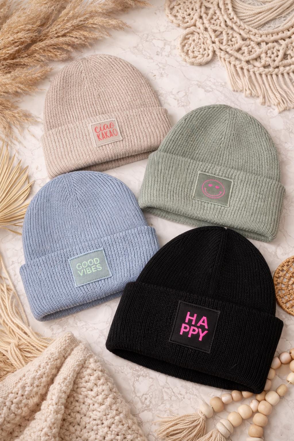 Winterbeanie Geobstrick Beanie mit deinem Wunschaufdruck