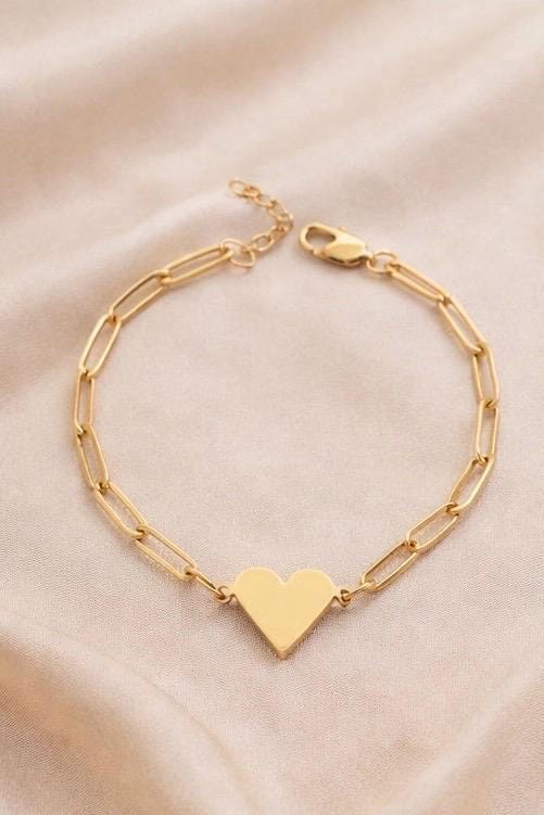 Personalisiertes Herz Armband Gold – Gravur Armband mit Namen – Valentinstag Geschenk – Muttertag Geschenk – Paperclip Armband Damen