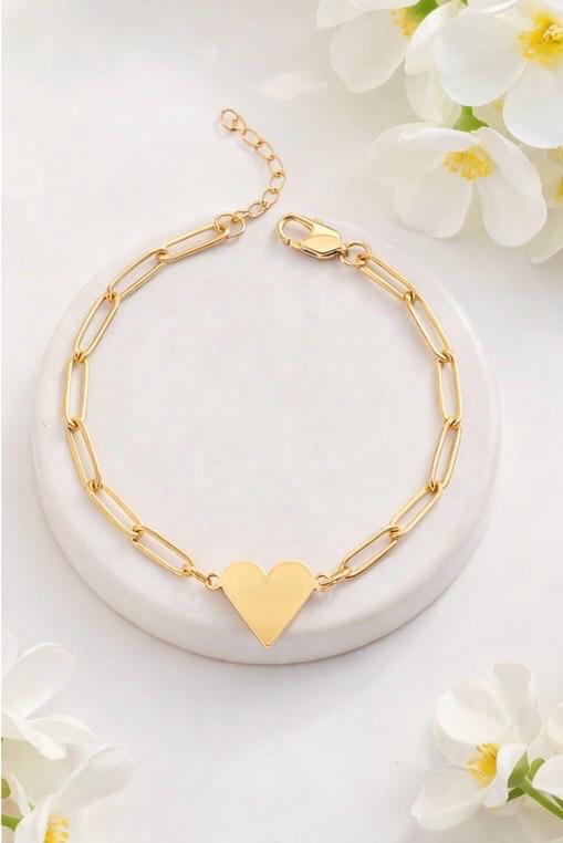Personalisiertes Herz Armband Gold – Gravur Armband mit Namen – Valentinstag Geschenk – Muttertag Geschenk – Paperclip Armband Damen