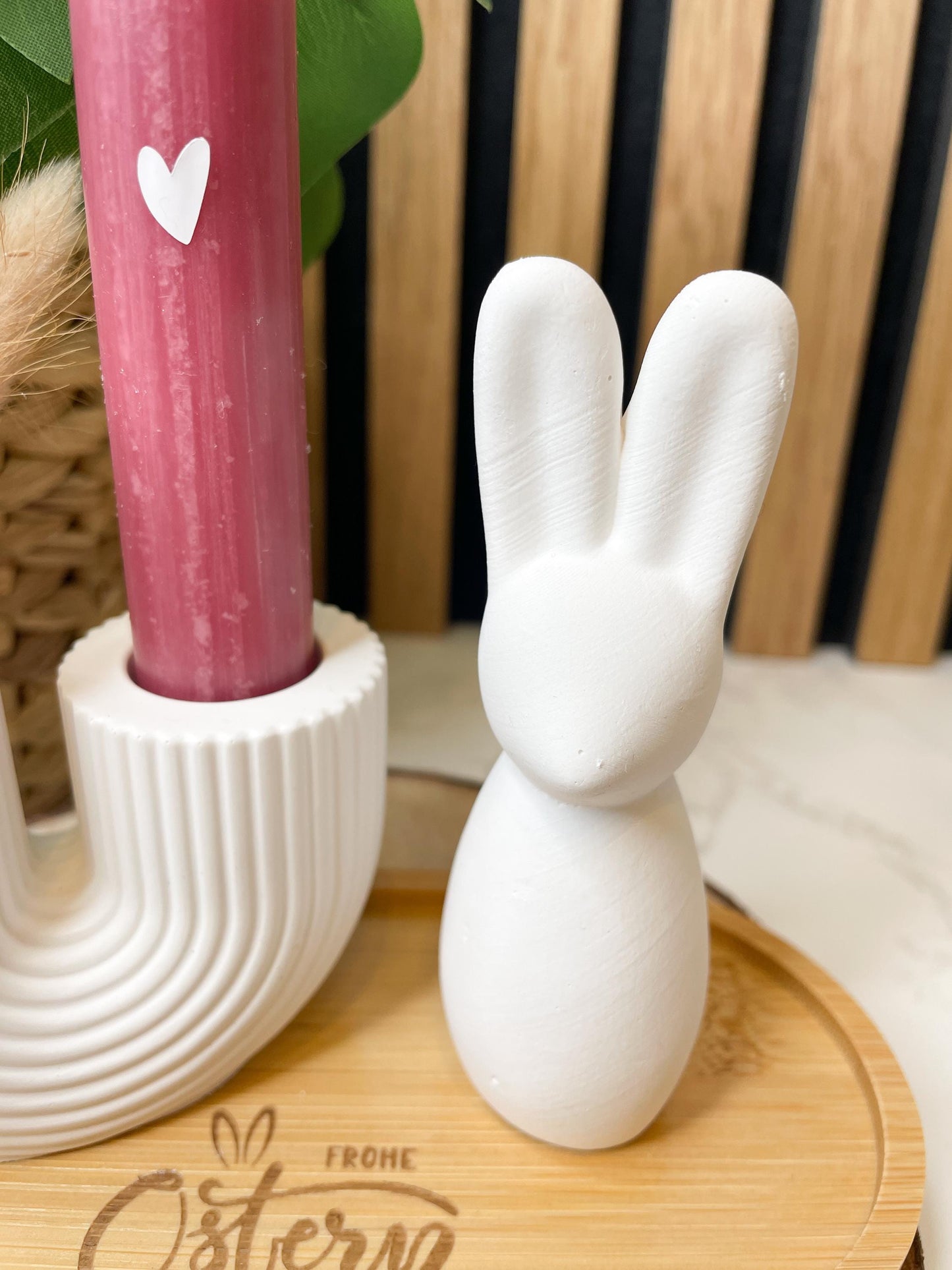Osterset „Frohe Ostern“ – Handgegossen aus Raysin | Osterhase, Kerzenhalter & graviertes Tablett / Ostergeschenk / Osterdeko