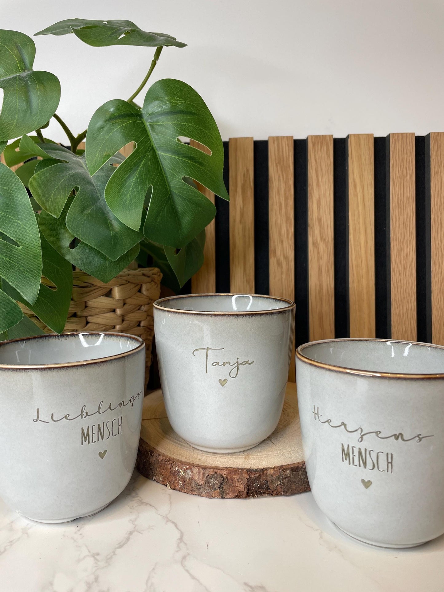 Keramik Becher / Steingut Becher grau du bist wundervoll / Lieblingsmensch / Mama