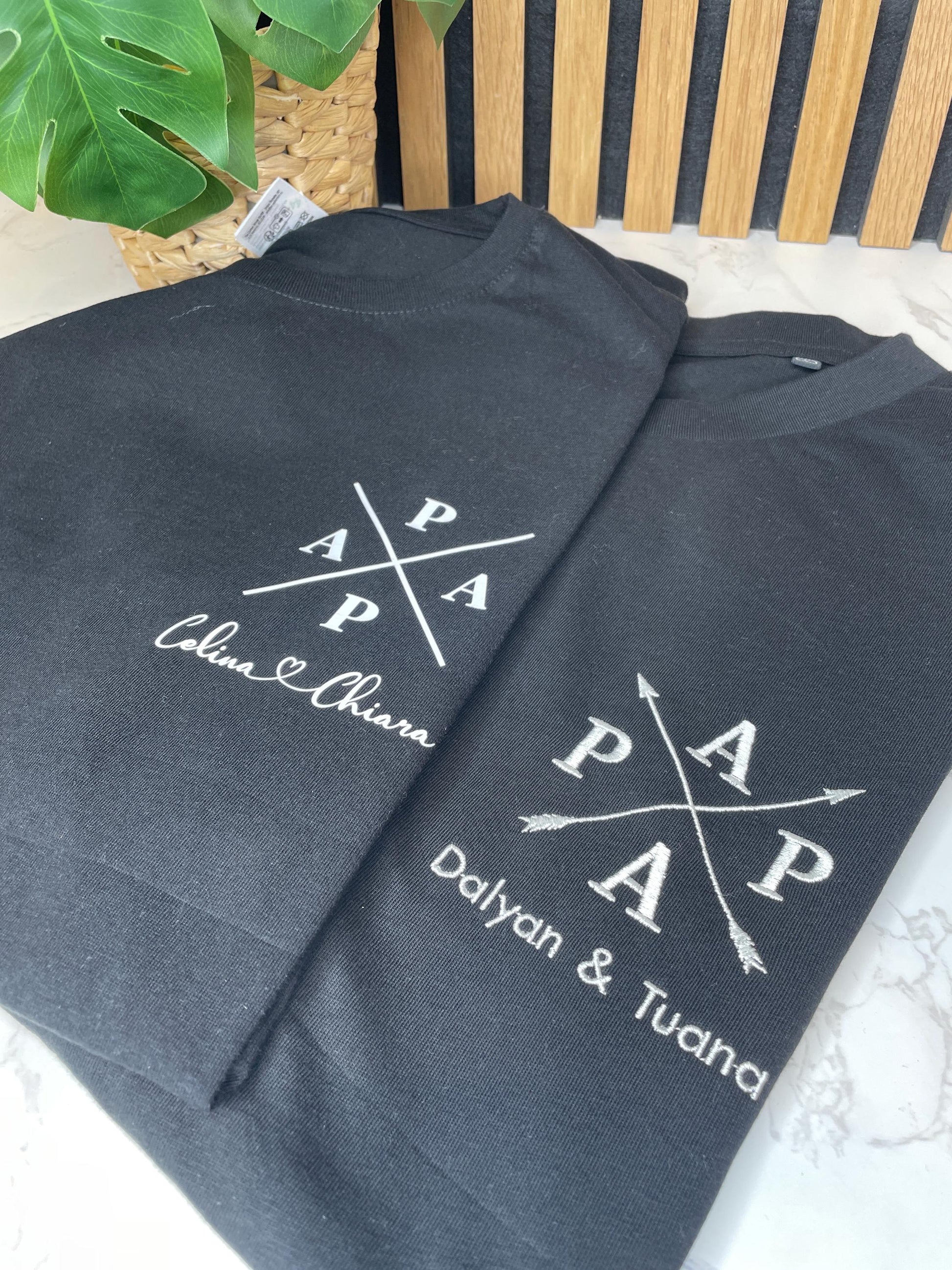 Besticktes Papa T-Shirt – personalisiert mit Kindernamen | Geschenk zum Vatertag, Geburtstag & Weihnachten