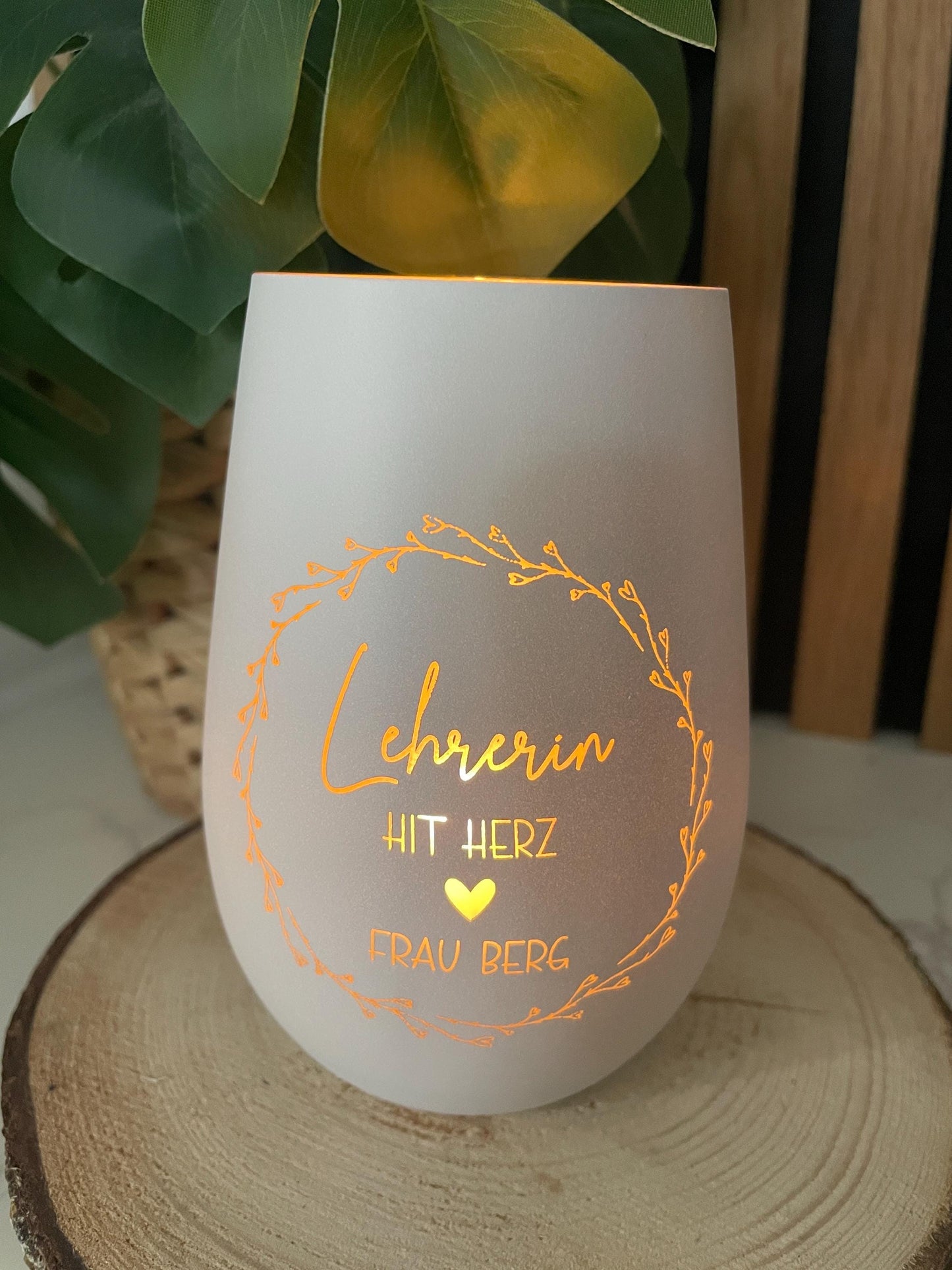 Personalisiertes Windlicht aus Glas – „Lehrerin mit Herz“ | Individuell graviert | Geschenk für Lehrer & Lehrerinnen
