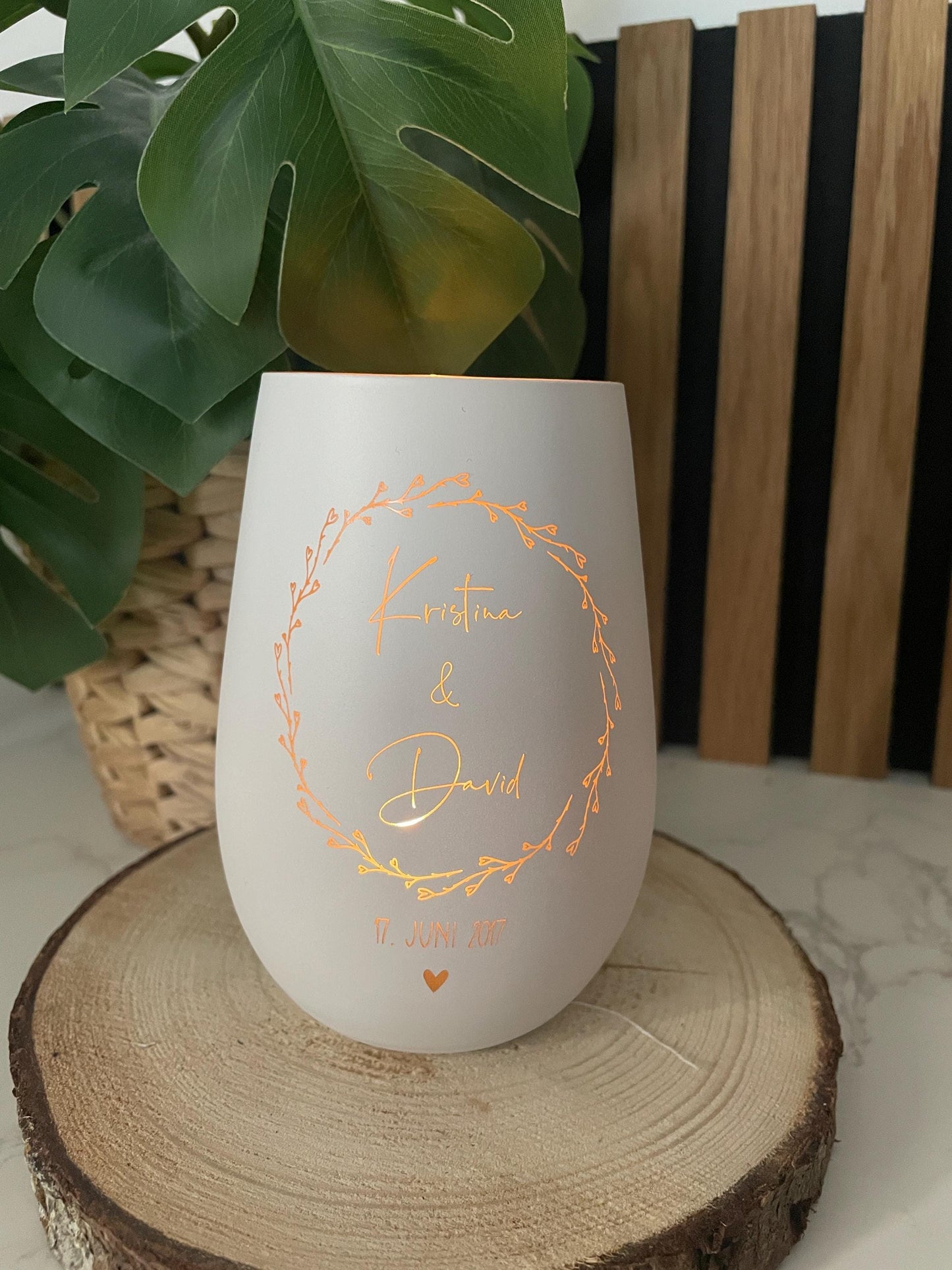 Individuell graviertes Windlicht aus hochwertigem Glas – Personalisiertes Hochzeitsgeschenk mit Namen & Hochzeitsdatum