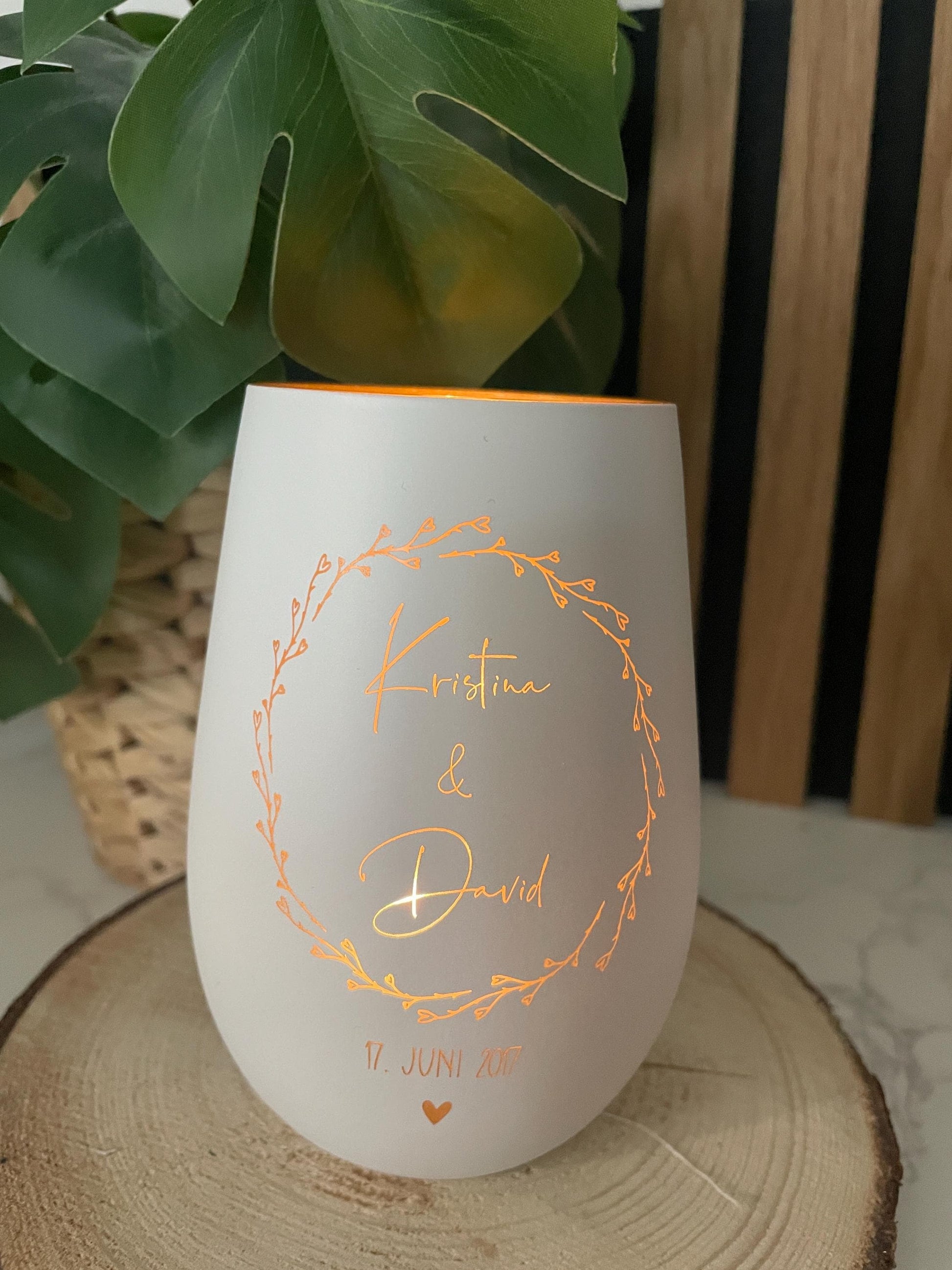 Individuell graviertes Windlicht aus hochwertigem Glas – Personalisiertes Hochzeitsgeschenk mit Namen & Hochzeitsdatum