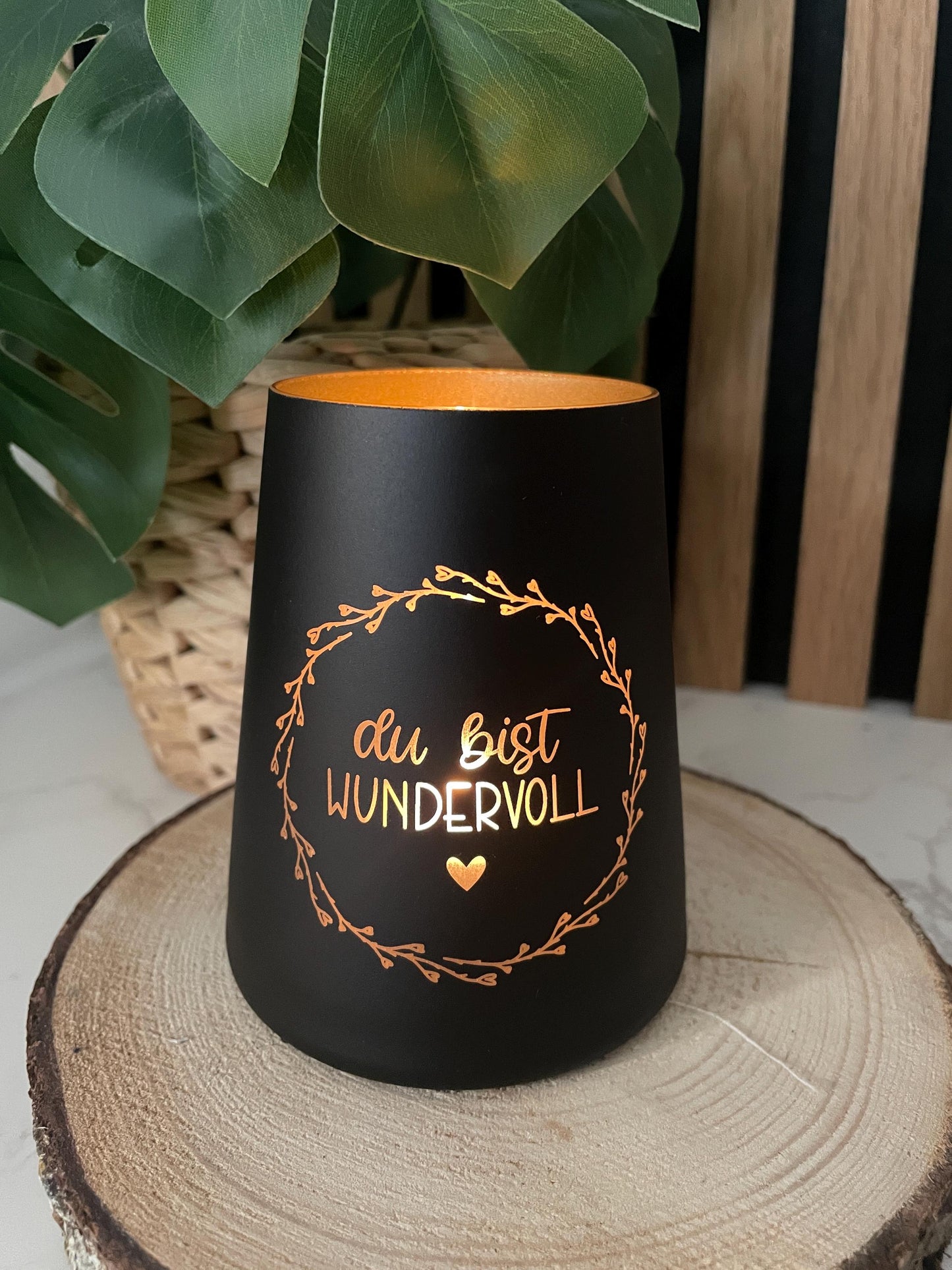 Windlicht aus Glas mit Gravur „Du bist wundervoll“ – Persönliches Geschenk für Herzensmenschen