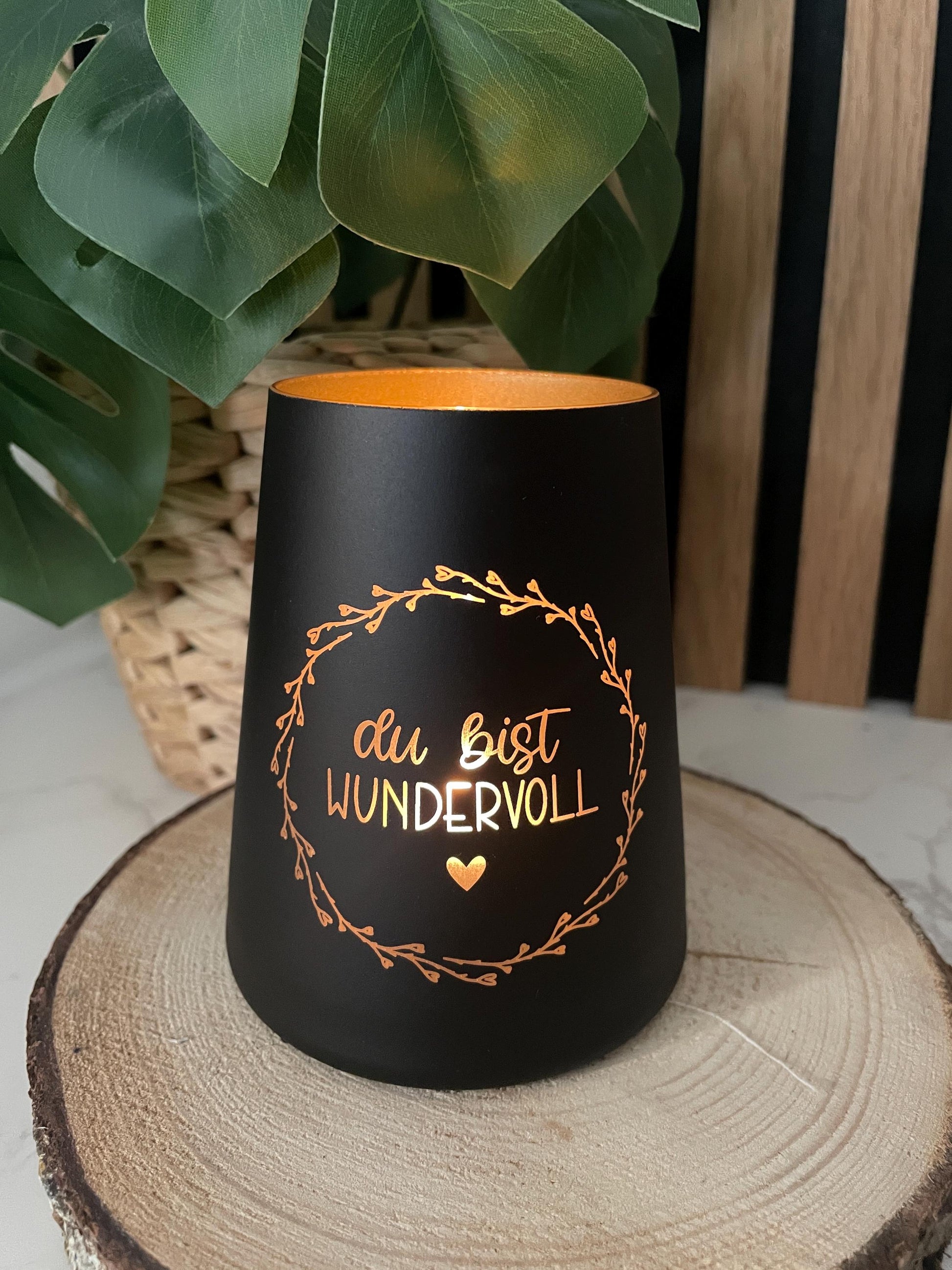 Windlicht aus Glas mit Gravur „Du bist wundervoll“ – Persönliches Geschenk für Herzensmenschen
