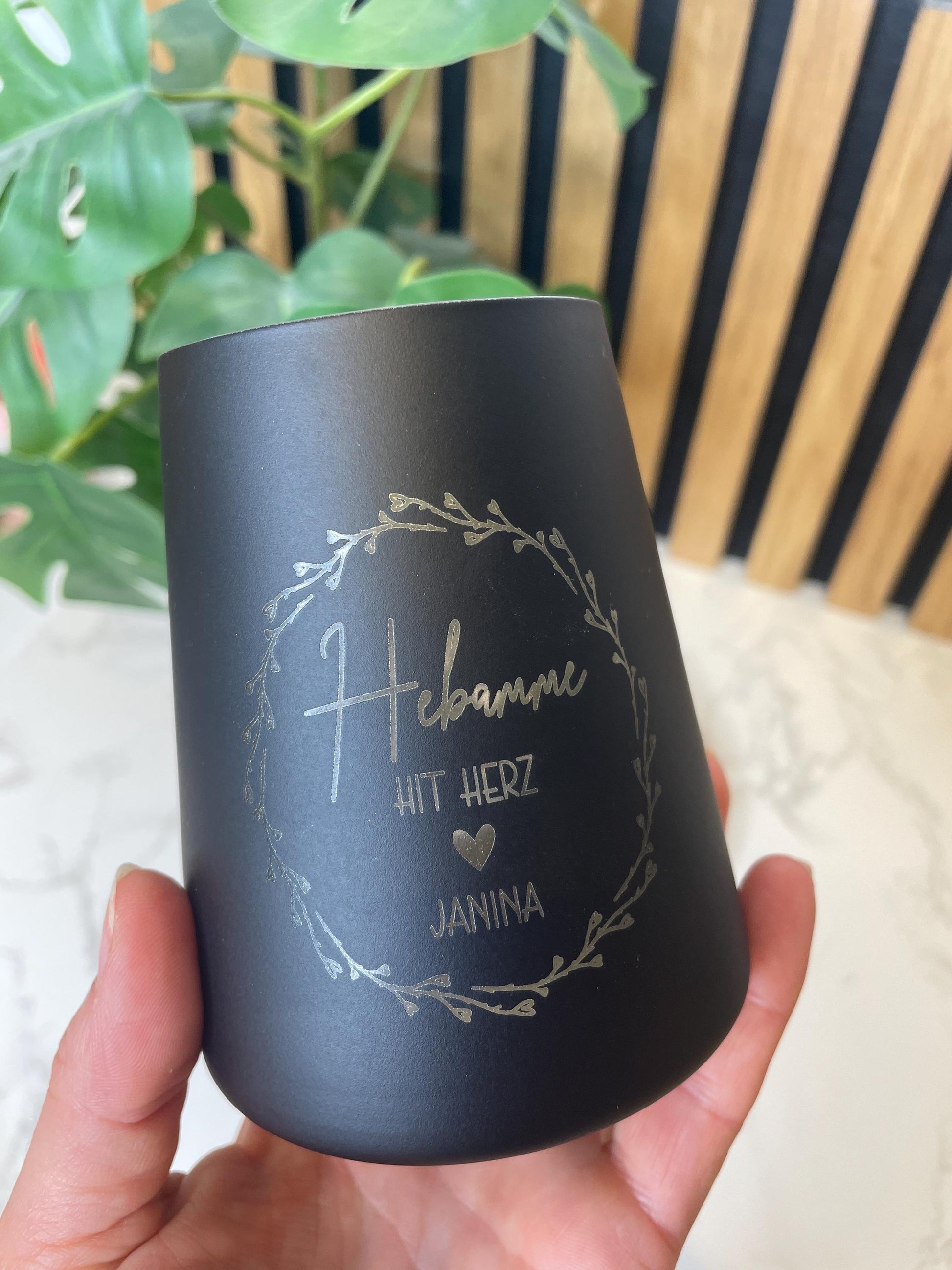 Personalisiertes Windlicht aus Glas – “Hebamme mit Herz” mit individueller Namensgravur