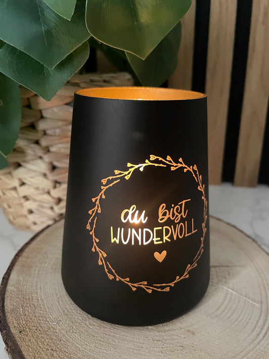 Windlicht aus Glas mit Gravur „Du bist wundervoll“ – Persönliches Geschenk für Herzensmenschen