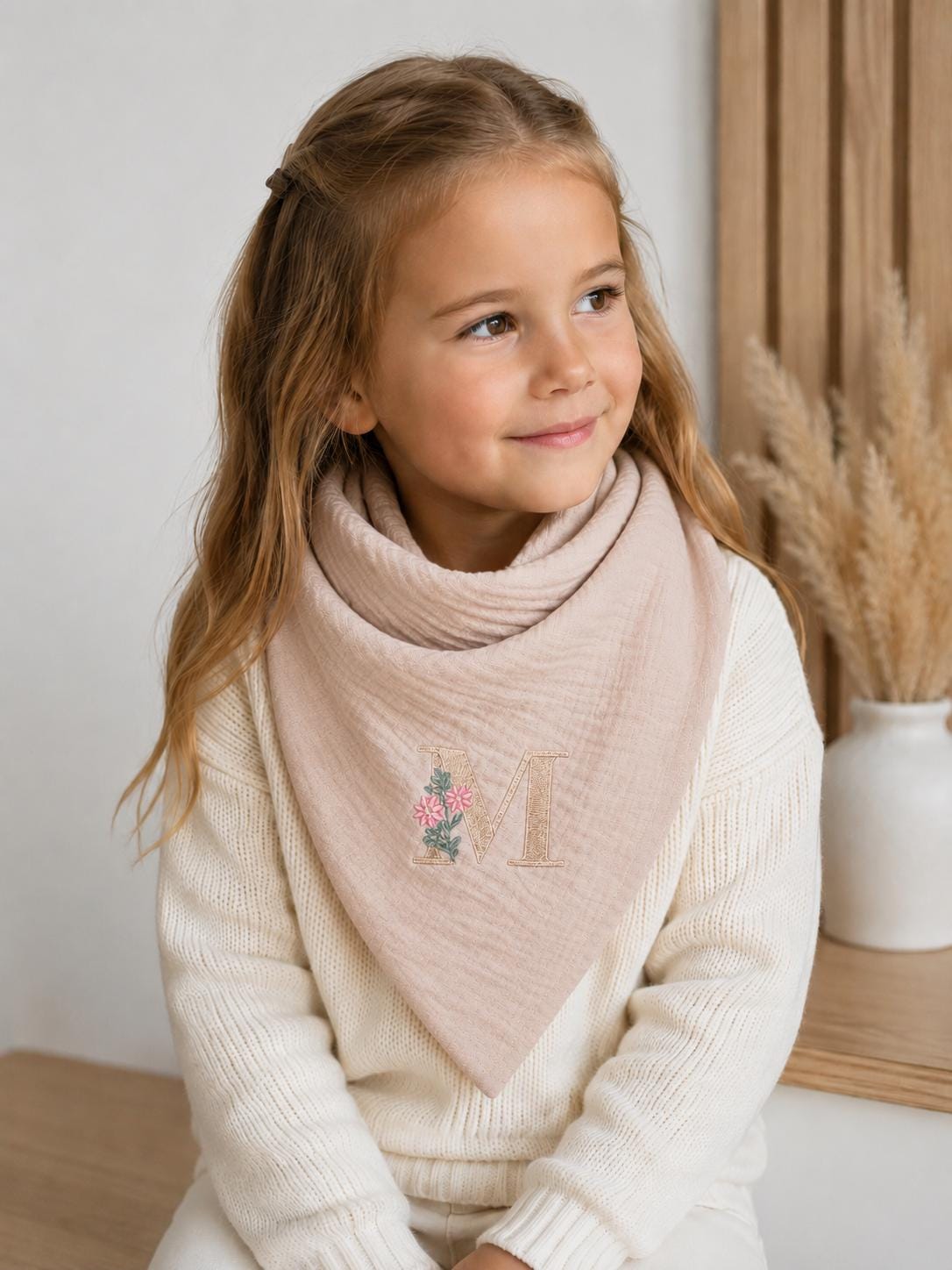 Personalisierte Musselin-Lätzchen & Dreieckstücher mit floralem Monogramm Für Babys und Kinder