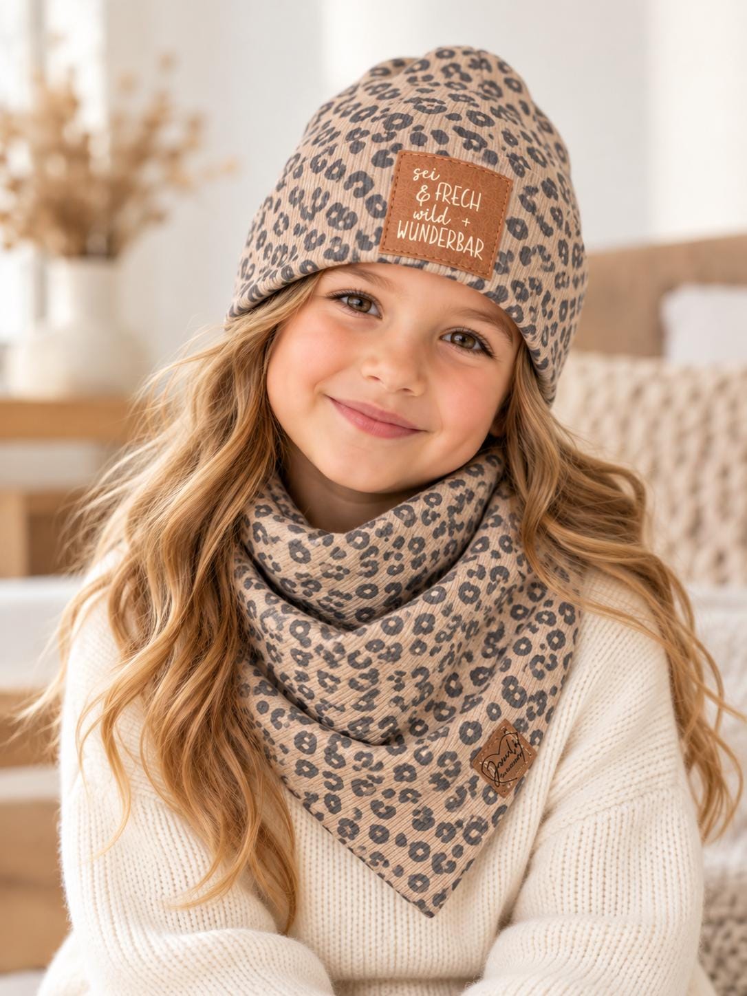 Leo-Set aus Mütze, Stirnband & Tuch – handgemachtes Lieblingsset im Animal Print
