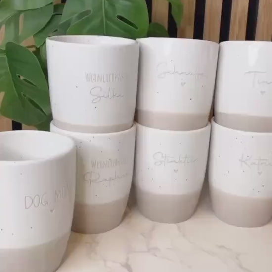 Keramik Becher / Steingut Becher grau  du bist wundervoll / Lieblingsmensch / Mama