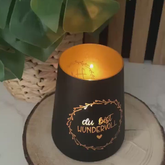Windlicht aus Glas mit Gravur „Du bist wundervoll“ – Persönliches Geschenk für Herzensmenschen