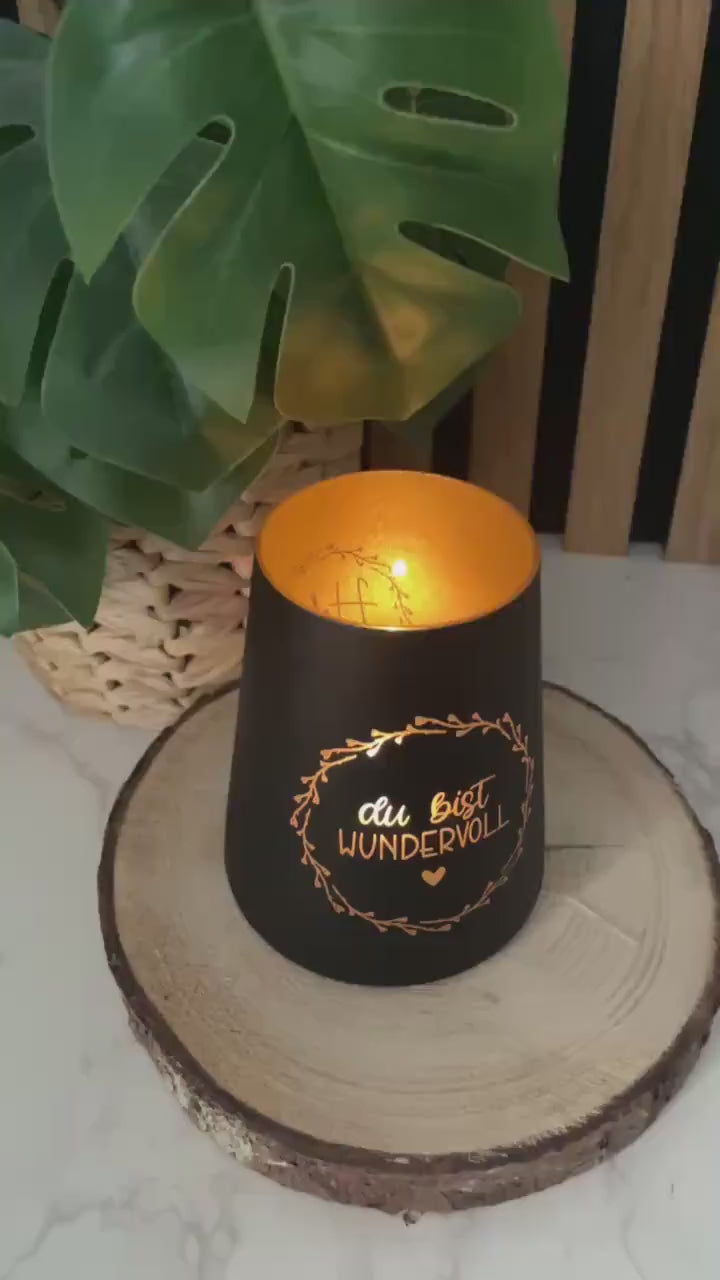 Windlicht aus Glas mit Gravur „Du bist wundervoll“ – Persönliches Geschenk für Herzensmenschen