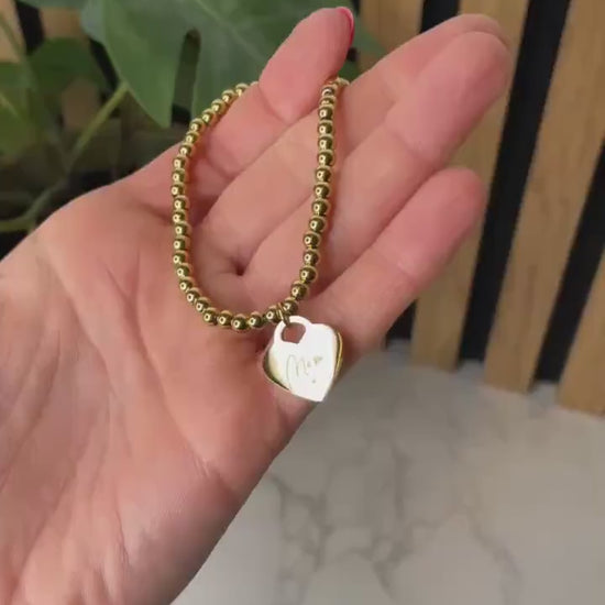 Wunderschönes Perlenarmband Mit graviert Herz Anhänger für deine Frau, Freundin oder Mama