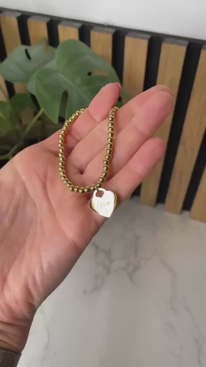 Wunderschönes Perlenarmband Mit graviert Herz Anhänger für deine Frau, Freundin oder Mama