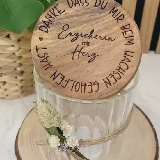 Erzieherin mit Herz, danke dass du mir beim wachsen geholfen hast, Abschiedsgeschenk Lehrerin Vorratsglas