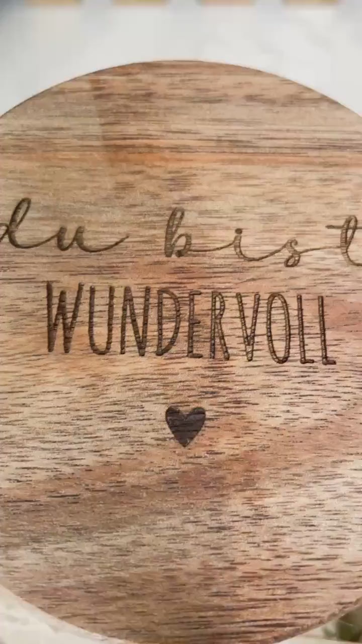 Vorratsglas mit Holzdeckel „Du bist wundervoll“ Geschenk zum Geburtstag Ostern oder weihnachten