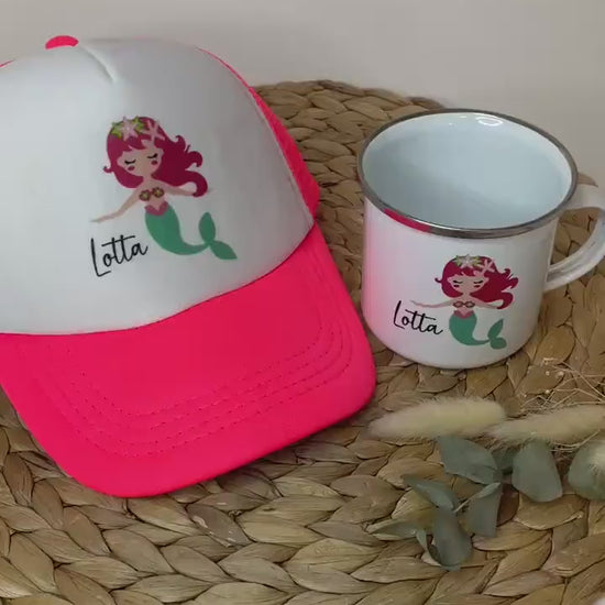 Personalisierte Cap & Tasse / Meerjungfrau /Geschenk-Set/ Mütze / Snapback für Kinder und Teenager/ verschiedene Farben