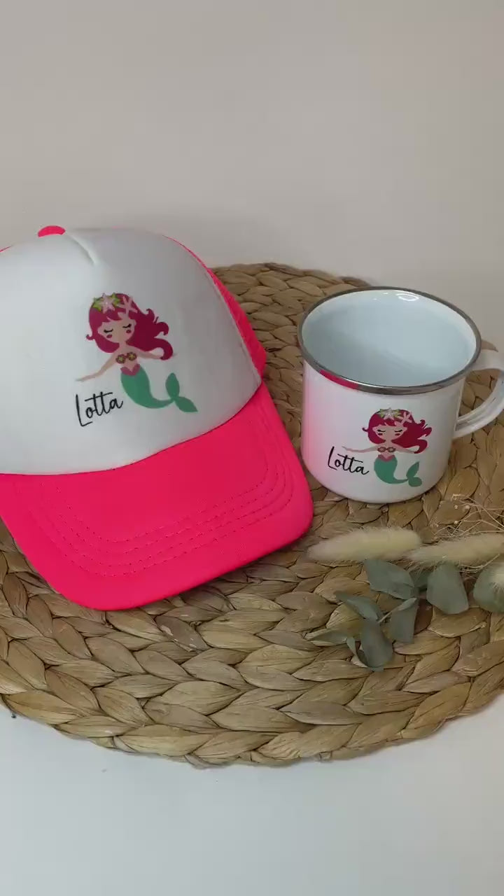 Personalisierte Cap & Tasse / Meerjungfrau /Geschenk-Set/ Mütze / Snapback für Kinder und Teenager/ verschiedene Farben