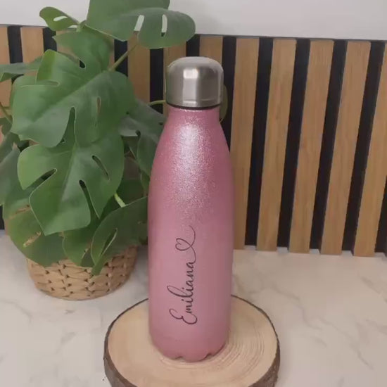 Thermosflasche / Trinkflasche rosa Glitzer personalisiert mit dem Namen , 500ml