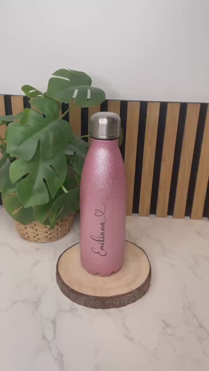 Thermosflasche / Trinkflasche rosa Glitzer personalisiert mit dem Namen , 500ml