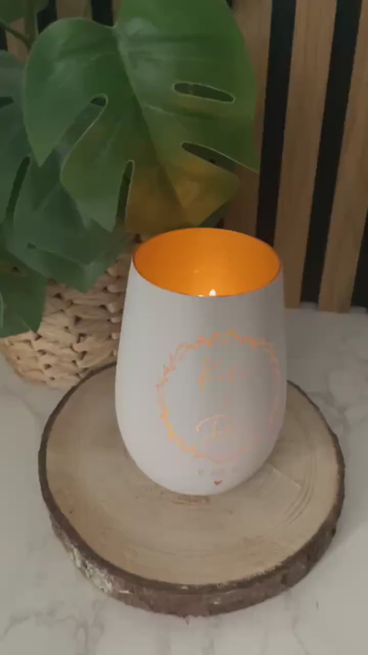 Individuell graviertes Windlicht aus hochwertigem Glas – Personalisiertes Hochzeitsgeschenk mit Namen & Hochzeitsdatum