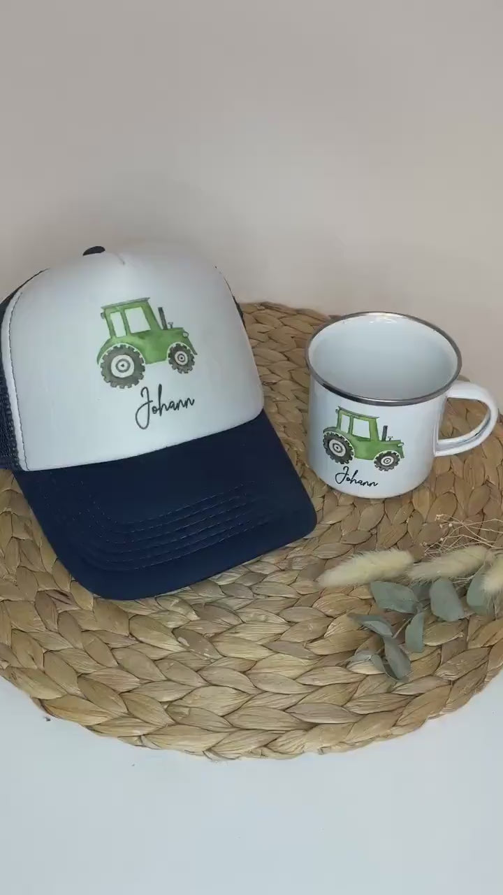 Personalisierte Cap & Tasse / Traktor/Geschenk-Set/ Mütze / Snapback für Kinder und Teenager/ verschiedene Farben