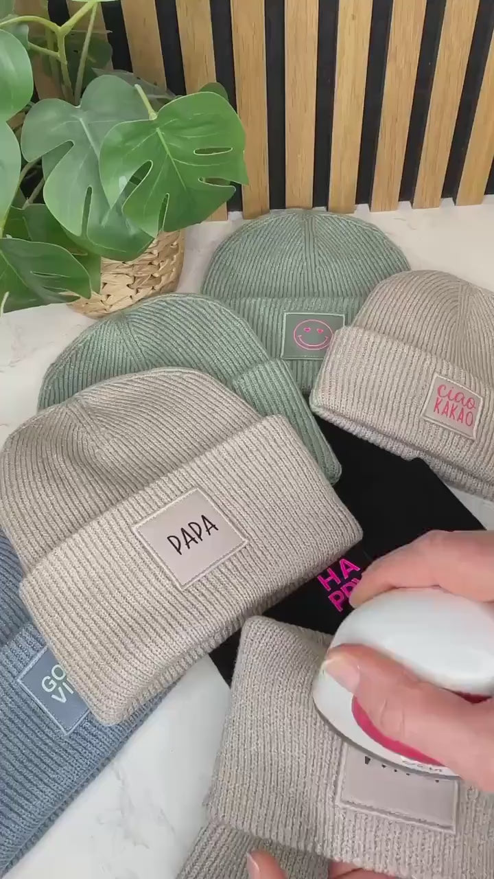 Winterbeanie Geobstrick Beanie mit deinem Wunschaufdruck