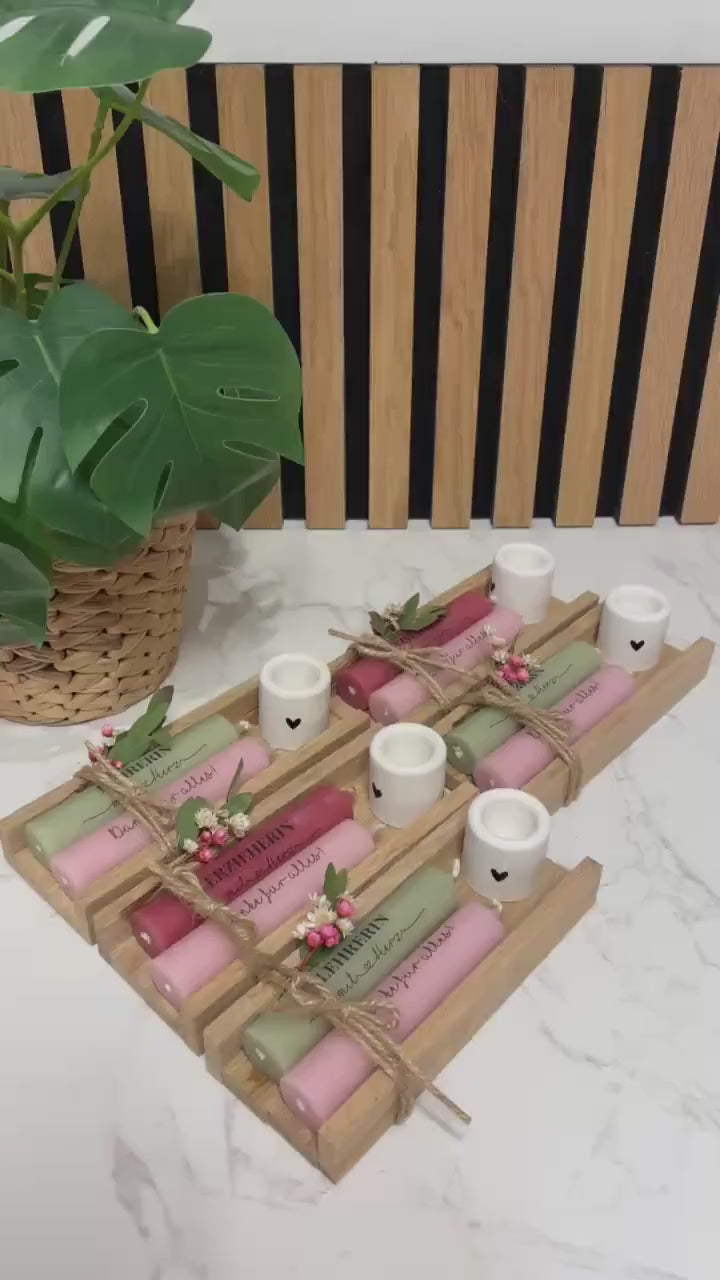 Personalisiertes Geschenkset für Erzieherinnen | Stabkerzen | Erzieherin mit Herz | Abschiedsgeschenk | Dankeschön