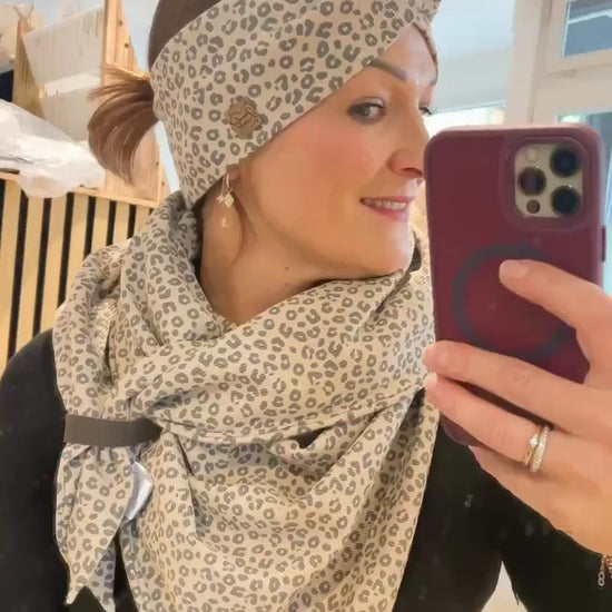 XXL Leo Dreieckstuch / Schal mit passendem Stirnband für Erwachsene - verschiedene Stoffe