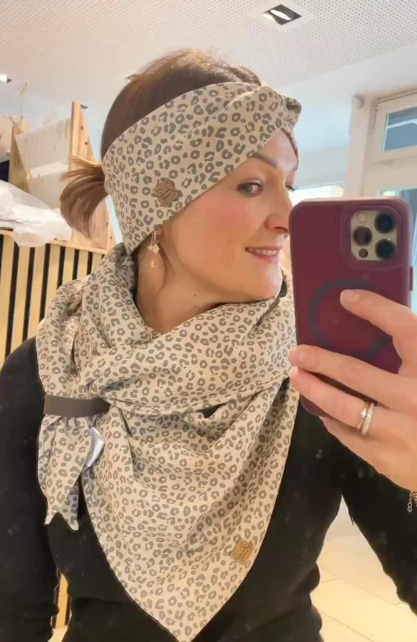 XXL Leo Dreieckstuch / Schal mit passendem Stirnband für Erwachsene - verschiedene Stoffe