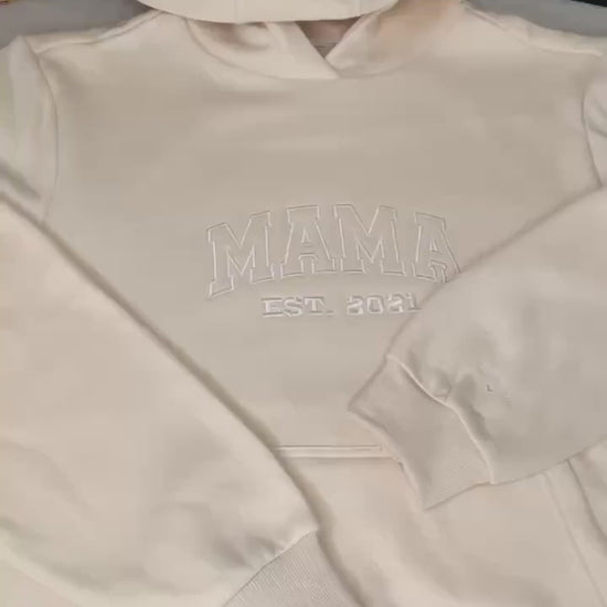 Personalisierter MAMA Hoodie – bestickt mit Kindernamen & Geburtsjahr | Kuscheliger Hoodie