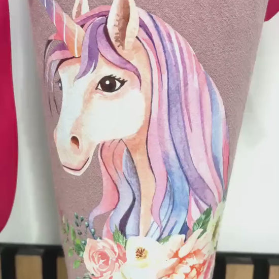 Schultüte pink mit Einhorn/ Zuckertüte zur Einschulung/ pink Unicorn