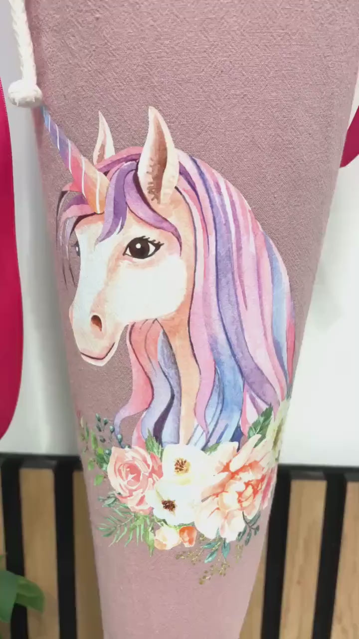 Schultüte pink mit Einhorn/ Zuckertüte zur Einschulung/ pink Unicorn