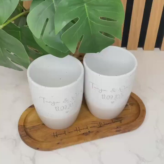 Keramik Becher / Steingut Becher beige Geschenk zur Hochzeit