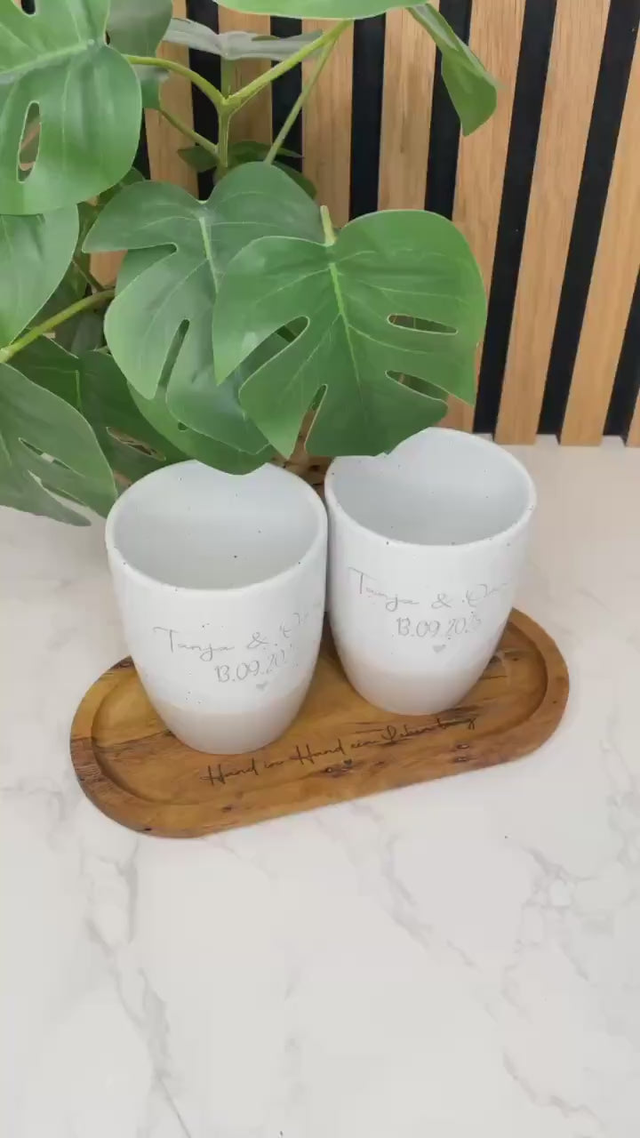 Keramik Becher / Steingut Becher beige Geschenk zur Hochzeit