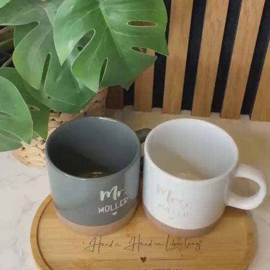 Hochzeitsgeschenk Tassen Set Mr und Mrs mit schöner personalisierter Gravur