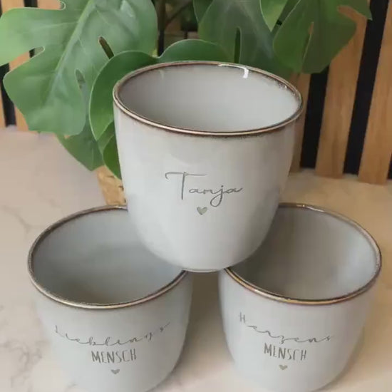Keramik Becher / Steingut Becher grau  du bist wundervoll / Lieblingsmensch / Mama