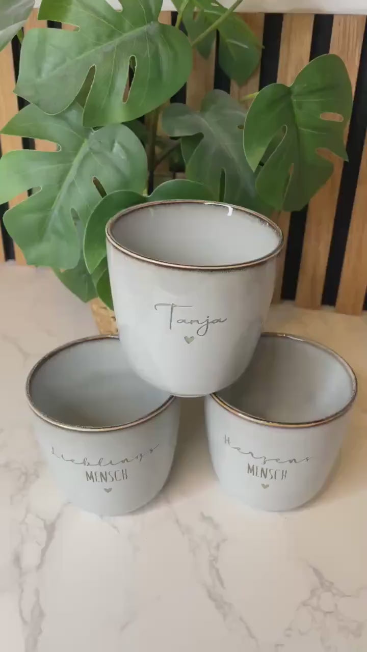 Keramik Becher / Steingut Becher grau  du bist wundervoll / Lieblingsmensch / Mama