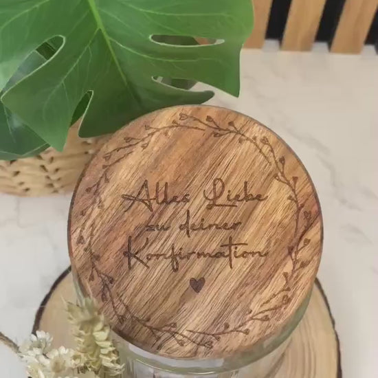 Geschenkglas zur Konfirmation oder Kommunion / Raysin deko /vorratsglas