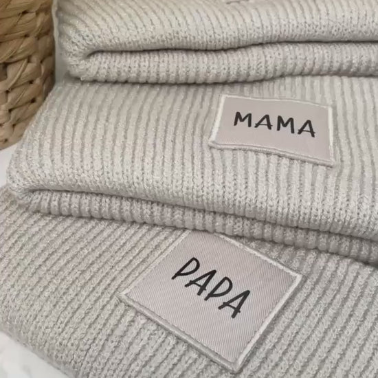 Familienset Winterbeanies Mama Papa Mini oder individuellen Aufdruck